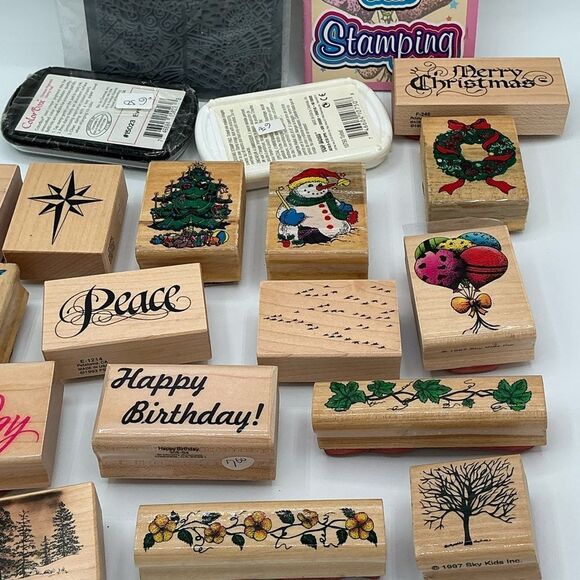 19 Assorted Rubber Stamps Set with inks and book, most are new. - Picture 3 of 9